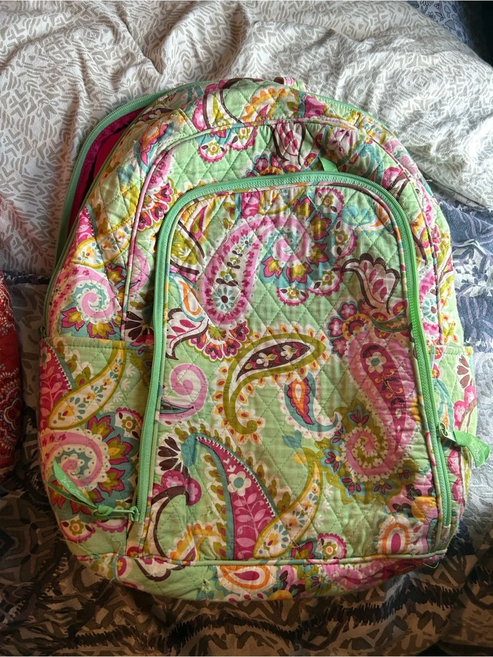 Vera Bradley Quilted Paisley Backpack in Mint, Pink, Yellow